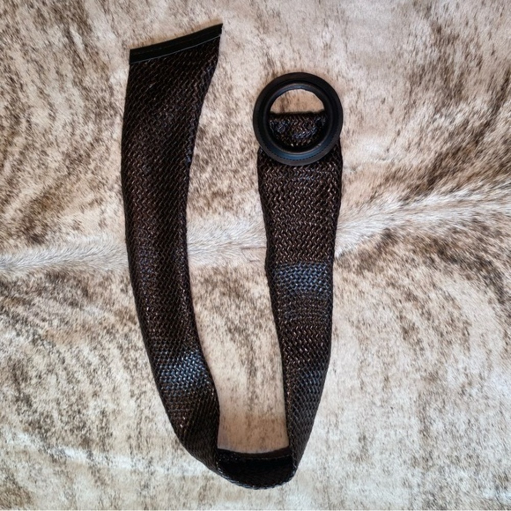 target Stylish Black/Brown Textured Belt with Round Buckle